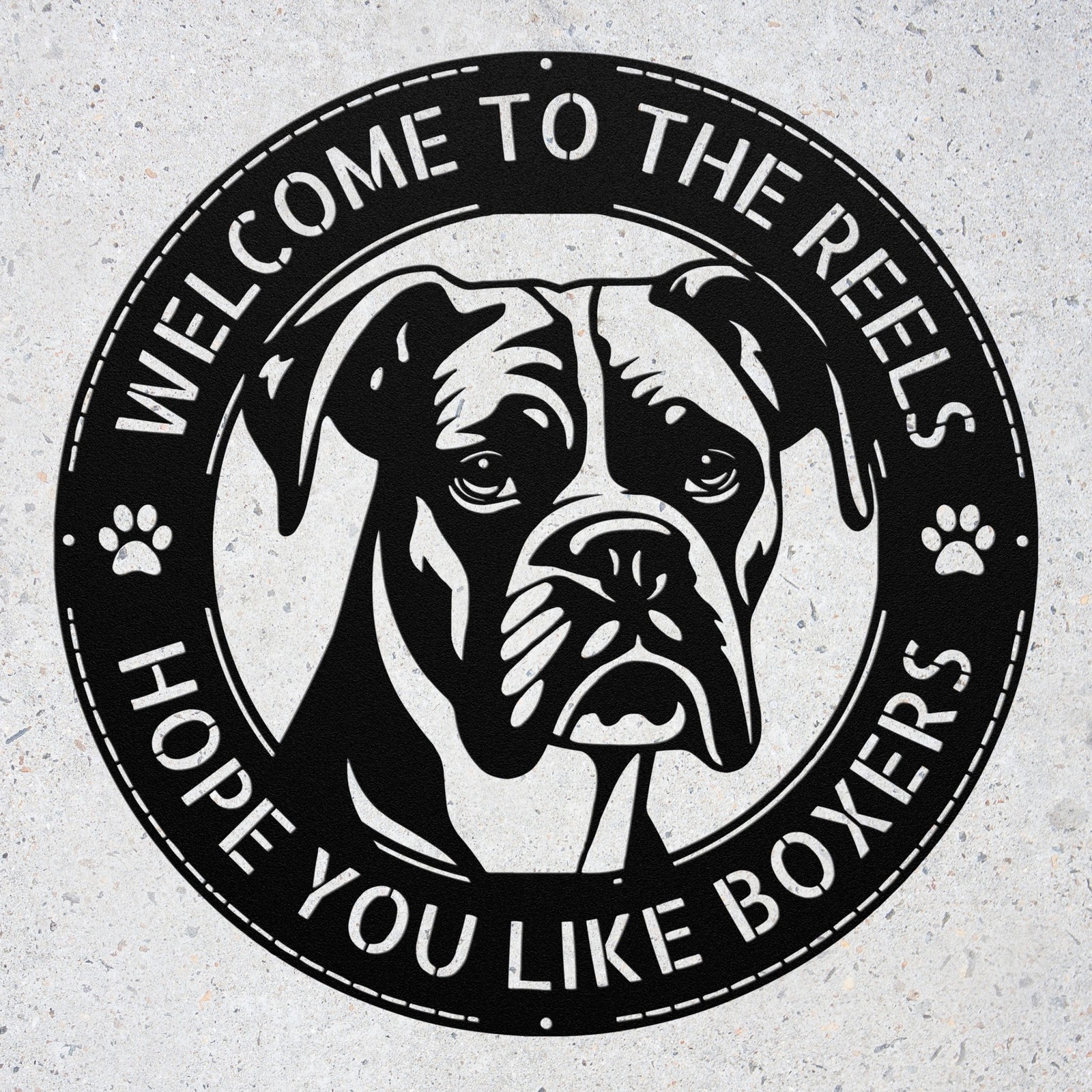 Personalized Boxer Dog Metal Sign Family Name Welcome Yard Wall Decor Gift