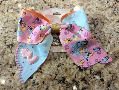Girls Large 7'' Bluey Hair Bow Clip Iris Creations Pink Blue