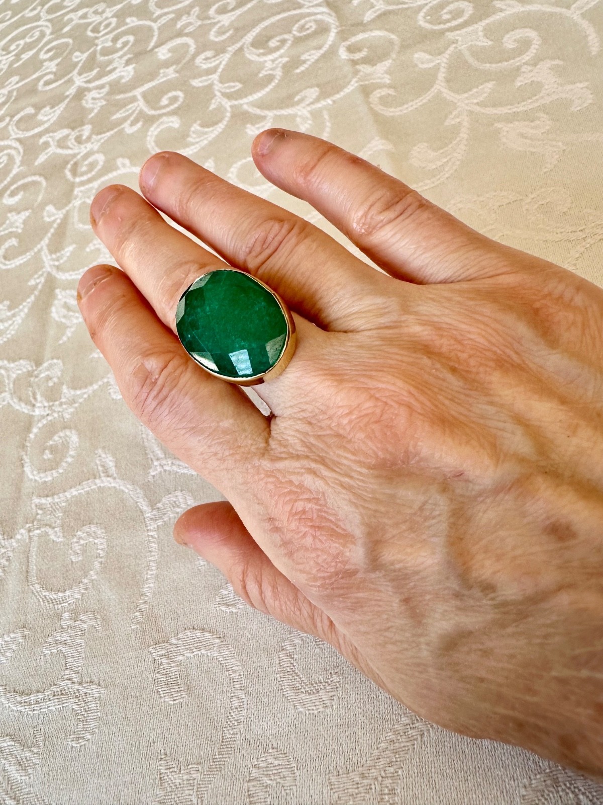 14k SOLID GOLD OVAL SOLITAIRE HUGE GREEN CHALCEDO… - image 10