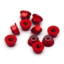 10pcs M4 Flange Locking Hex Nuts Nylon Insert Anodized Aluminum (Red)
