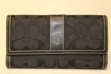 Coach New York Vintage Black Signature Jacquard Leather Trifold Checkbook Wallet