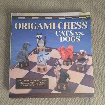Origami Chess Cats vs. Dogs Craft Kit Activity Book Chess Board Roman Diaz NOB