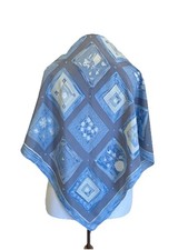 AS9 Blue Geometric Floral Print Scarf Square Neck Wrap Vintage Style