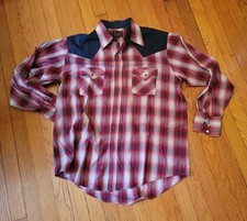 Vintage Plains Plaid Size L Large Embroidery Western Shirt Black Red White
