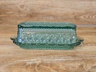 Anchor Hocking Wexford Pattern Green Covered Butter Dish VTG MCM