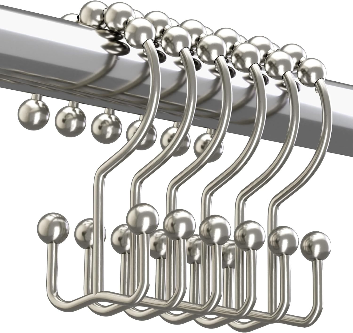 Titanker Shower Curtain Hooks Rings Rust Resistant Metal Double Glide Shower ...