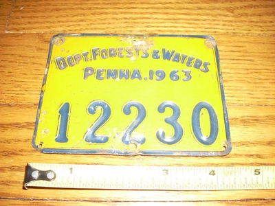 #ad Vintage 1963 Pennsylvania Department Of Forests And Water Metal License Plate. $49.95