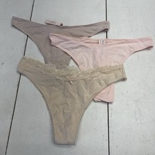 Victoria's Secret 3 Pack High Leg Thong Underwear Beige/Pink Women's Large