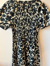 J.Crew Meadow Dress- Black and Beige Floral Smocked Puff Sleeve Dress Medium