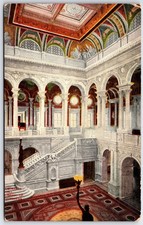 Library of Congress Washington DC Central Stair Hall Vintage Postcard