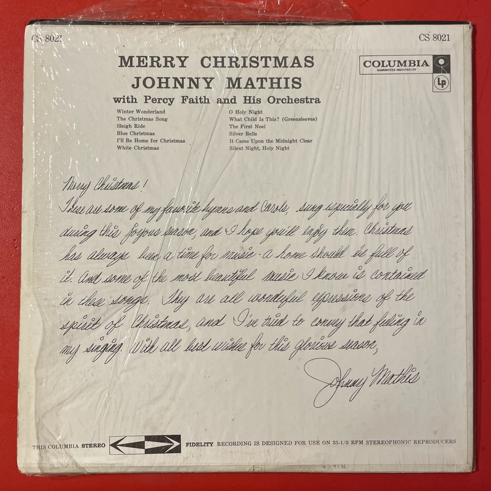 Johnny Mathis Merry Christmas LP Columbia 70’s Press Holiday + Shrink GD - Image 4 of 4