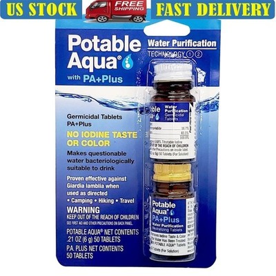 Water Purification Tablets Germicidal Emergency Travel Treatment 2-Pack 50 Count