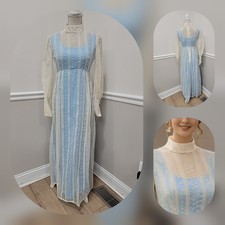 VTG'70S FLOCKED FLORAL CHIFFON MAXI DRESS/PRAIRIE/ PIONEER