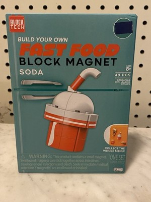 NEW, BLOCK TECH FAST FOOD BLOCK MAGNET SODA BUILD SET 49 PIECES