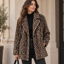 Leopard Faux Fur Coat Cheetah Animal Print Y2K Statement Glam Vintage Mob Wife