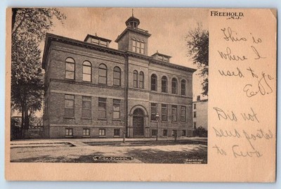 c1905 Freehold New Jersey NJ Vintage Postcard High School Front Building Posted
