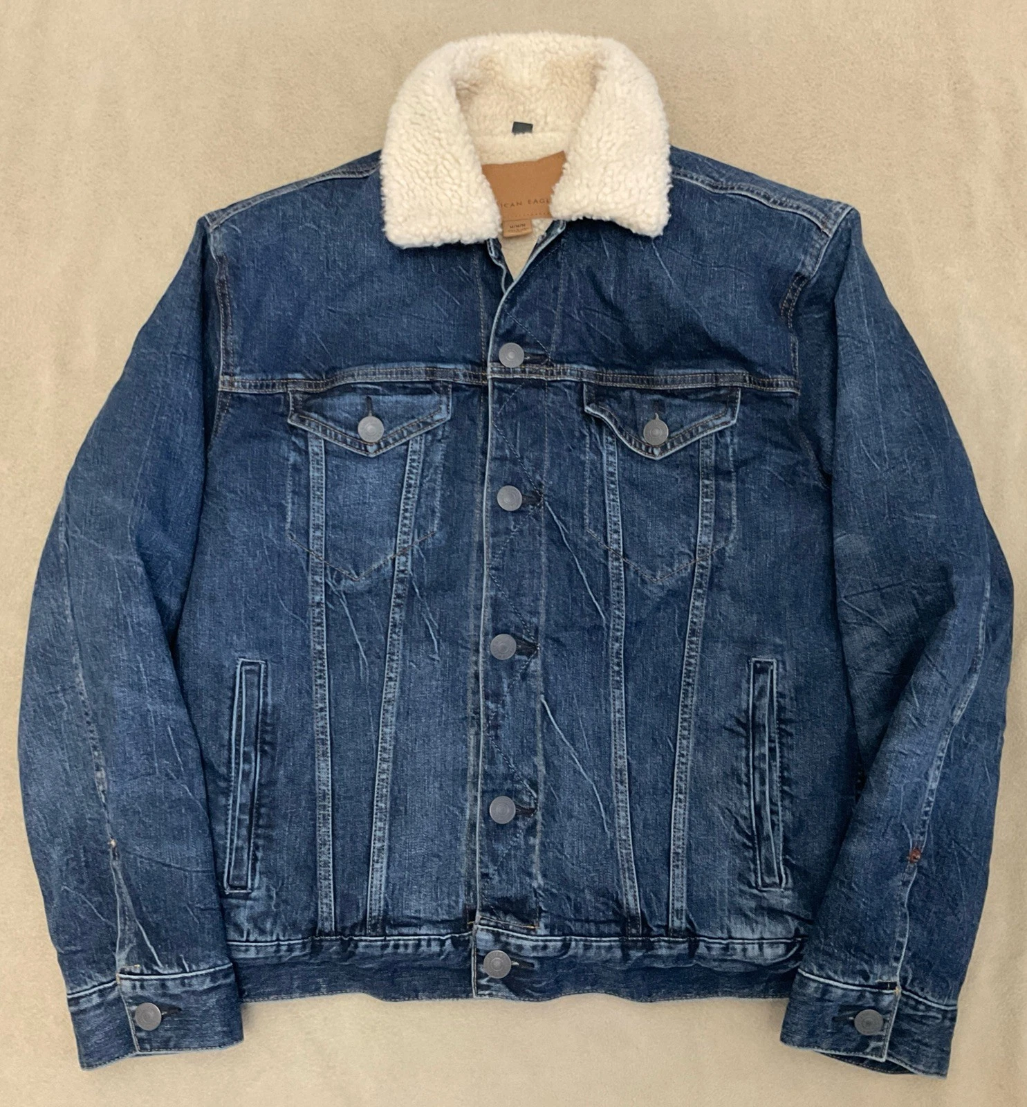 American Eagle Jean Jacket Sherpa Lined Trucker Medium Adult