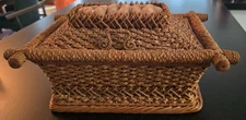 Special Antique Sea Grass & Wicker Sewing Basket, Lined, Very Nice!