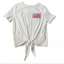 Atticute White Made In USA Tie Front Tee, Women's Size S