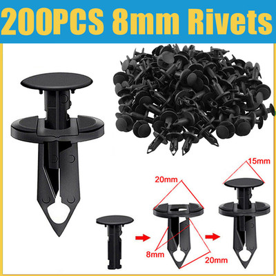 200PCS 8mm Bumper Clips Retainer Auto Car Plastic Rivets Fastener Fender Push
