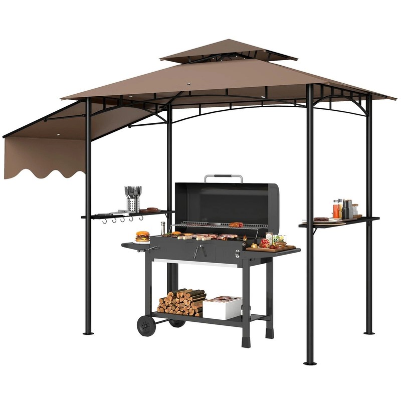 Outdoor 8x5 ft BBQ Pergola with Upgraded Frame 2 Shelves 6 Tool Hooks