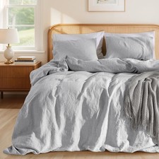 Duvet Cover Set 3 Pcs Queen Size 100 France Linen Gray LBRO2M Including Flax