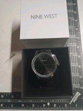 Nine West Mens Jasper Watch 42mm Case Black Leather Band Water Resisitant D3