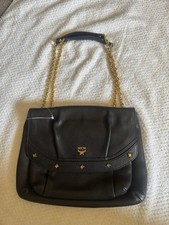 MCM Women s Black Logo Pebbled Shoulder Bag C...