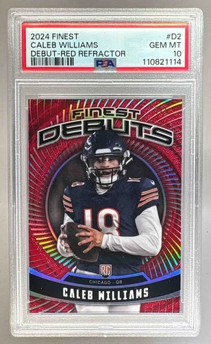 Caleb Williams 2024 Topps Finest #D-2 Red Refractor Debuts RC /5 PSA 10