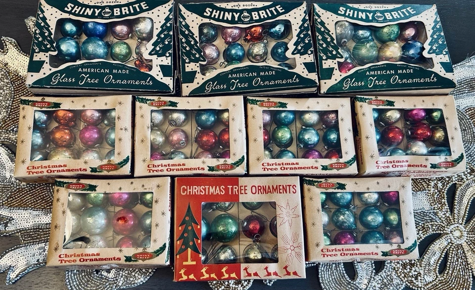 Lote de 10 Cajas De Colección SHINY BRITE Miniatura Pluma Árbol Vidrio Adornos ¡RARO! Foto 2 de 4