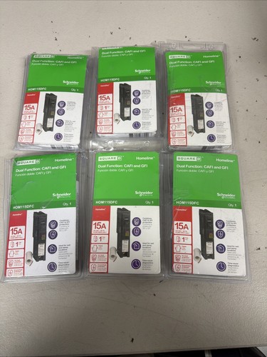 LOT OF 6- Square D HOM115DFC 15 A Miniature Circuit Breaker #6010 -USED