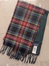 Polo Ralph Lauren Plaid Wool Scarf Blue Red Fringe Pony Made in Italy 60in