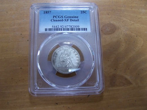 1857 25C Seated Liberty Silver Quarter - PCGS XF  Details Cleaned  Free Shipping