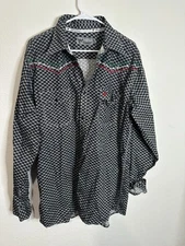 Cowboy Hardware Mens Black Printed Long Sleeve Button Up Mexican Flag Shirt Sz L
