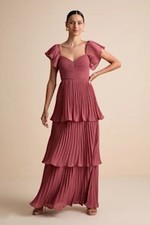 Lulus Women Notorious Charm Pleated Flutter Sleeve Maxi Dress Rusty Rose M