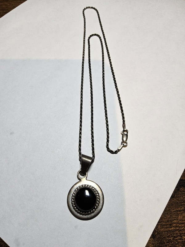 vintage used necklace 925 Italy and pendant Mexico 925 with black Onyx stone 