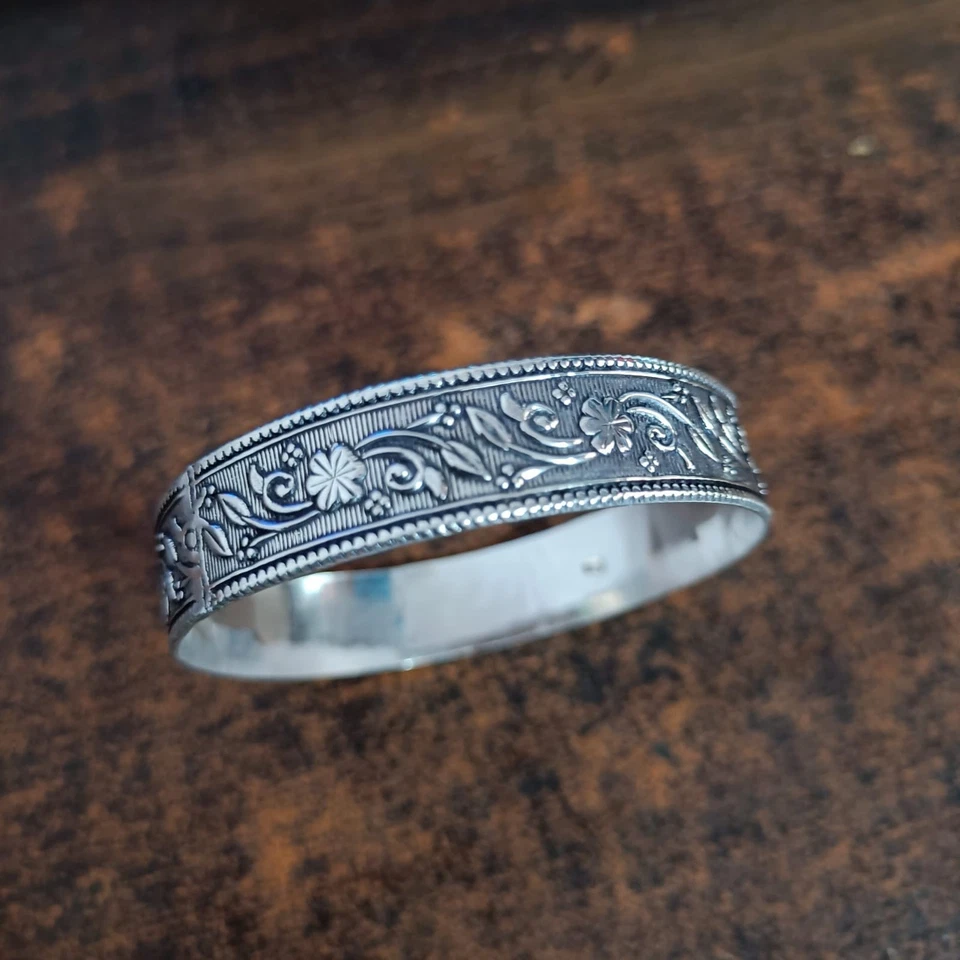 固体 925 纯银手镯 Unic 全新 Designe Bangles 女士礼物 — 第 4/4 张图片