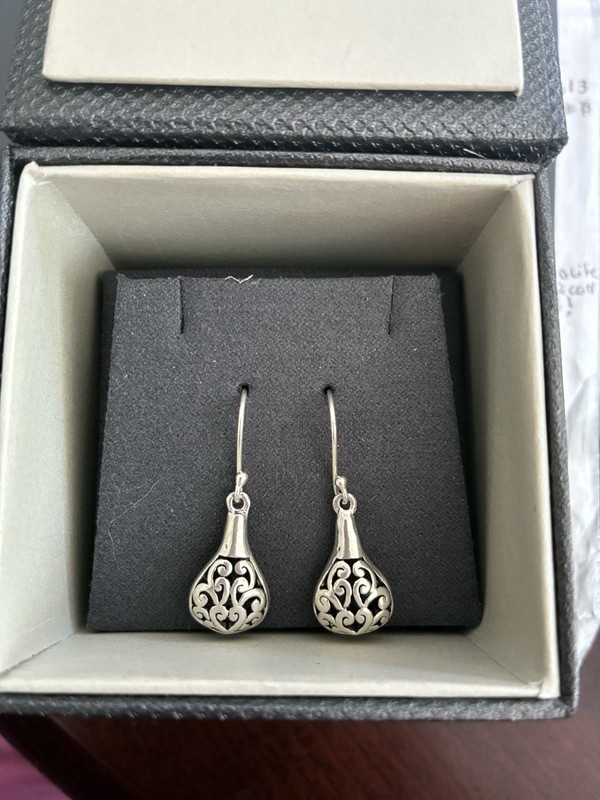 VINTAGE FILIGREE TEARDROP EARRINGS FRENCH WIRE OPEN METALWORK 1.25” LONG