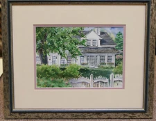 Original En Plein Air Watercolor by PJ Teller  Islesboro, Dark Harbor ME Framed