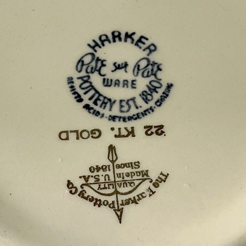 Harker Pottery Company 22 Karat Gold Square Plate USA Victorian Courting Picture - Picture 6 of 9