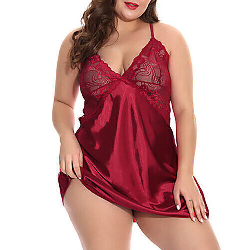 Plus Size Women Sexy Satin Silk Lace Sleepwear Babydoll Lingerie Nightdress Pjs - Bild 13 von 14
