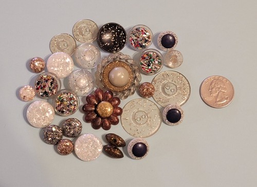 Fabulous & Lot Antique Vtg Glitter & Confetti Buttons Lucite Early Plastics - Picture 10 of 11