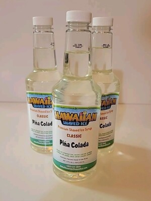 Hawaiian Shaved Ice Syrup Classic Piña Colada 16 Oz. Lot Of 3 Coffee Soda Etc