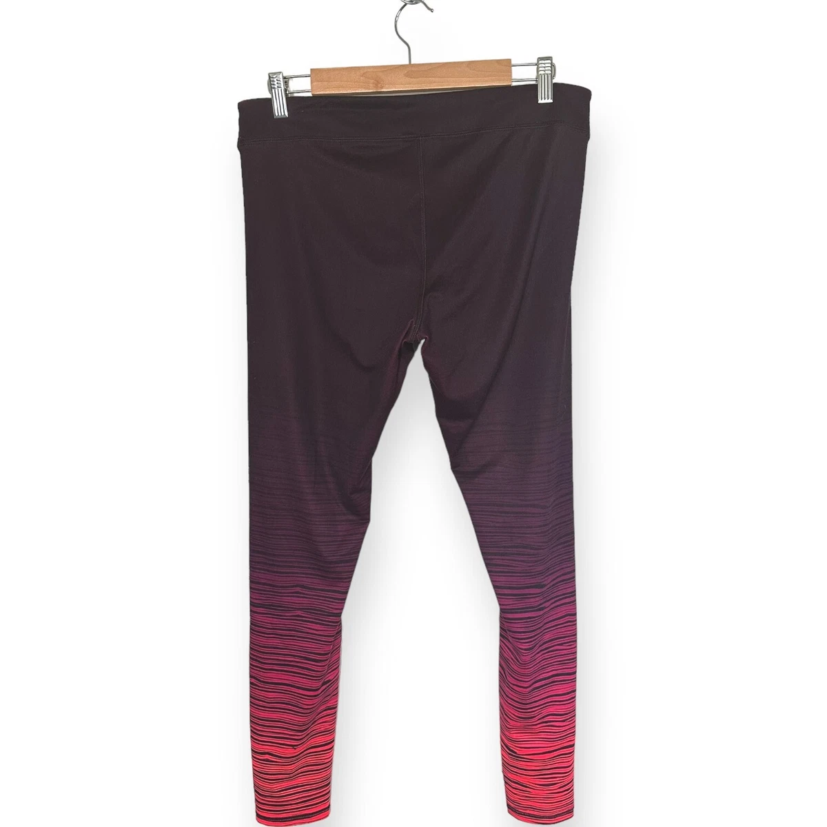 CHAMPION Duo Dry Leggings Striped Active Running Yoga Ombre Maroon Pink XL