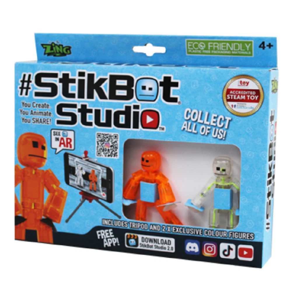 22) StikBot Lot of 12 Figures Zing Studio Monkey w/Assorted Hair Tripod  35pcs.