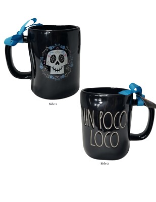 RAE DUNN Disney Pixar Coco ''UN POCO LOCO'' LL Double Sided Black Mug!  New!