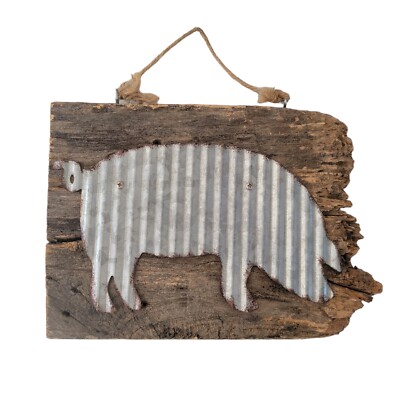 Rustic Wooden and metal pig hanging sign Farmhouse Country bacon reclaimed wood