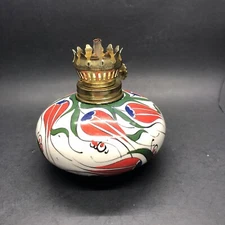 Vintage Ceramic Porcelain Oil Lamp Hand Made In Turkey Signed Fettah