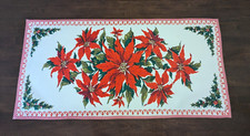 39" x 19" Lined CHRISTMAS TABLE RUNNER hm w/VTG Panel w/BIG Poinsettias, PREOWN