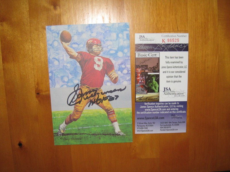 Sonny Jurgensen signed Washinton Redskins HOF NFL Goal Line Art Card JSA